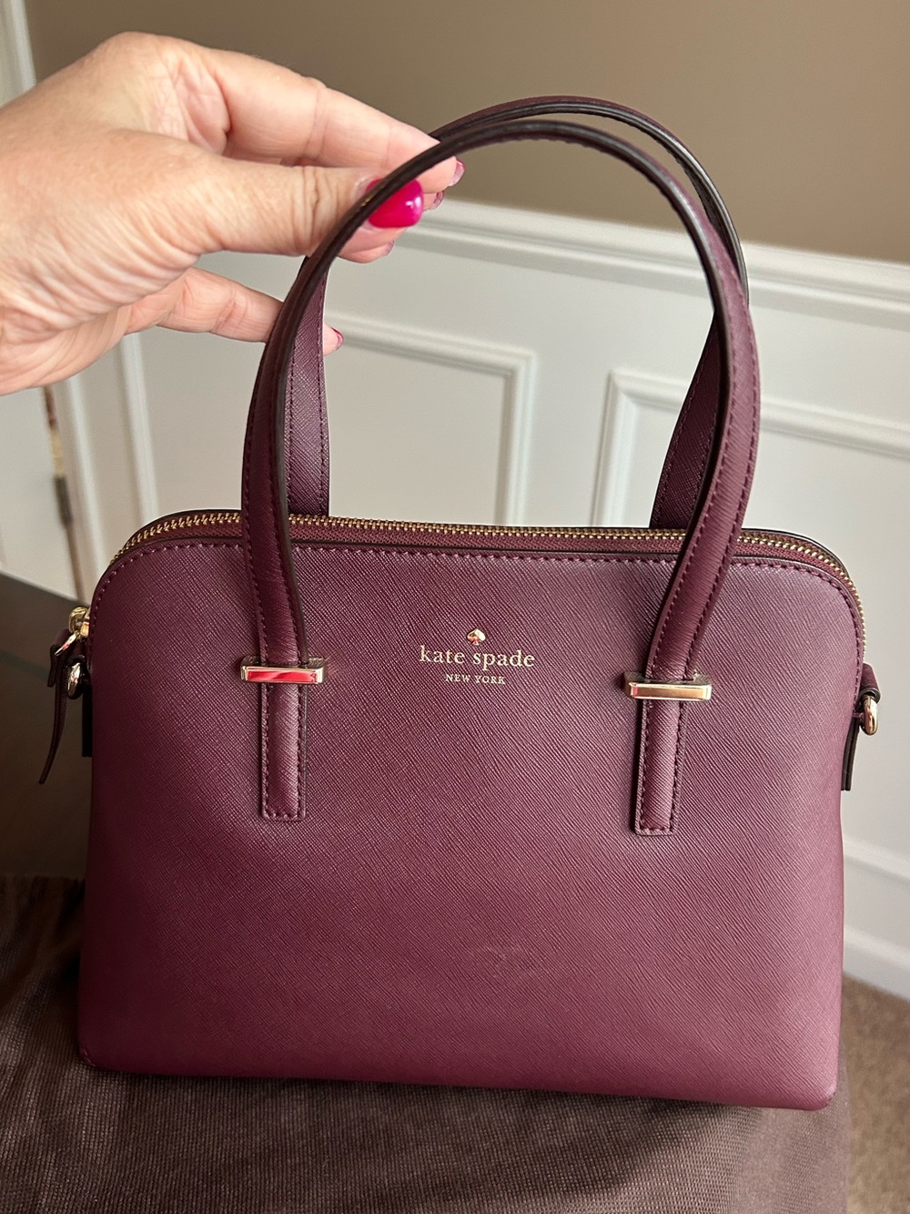 Kate Spade cedar Street Maise Mulledwine (588) Dome Satchel with Gold Hardware. - Picture 2 of 12